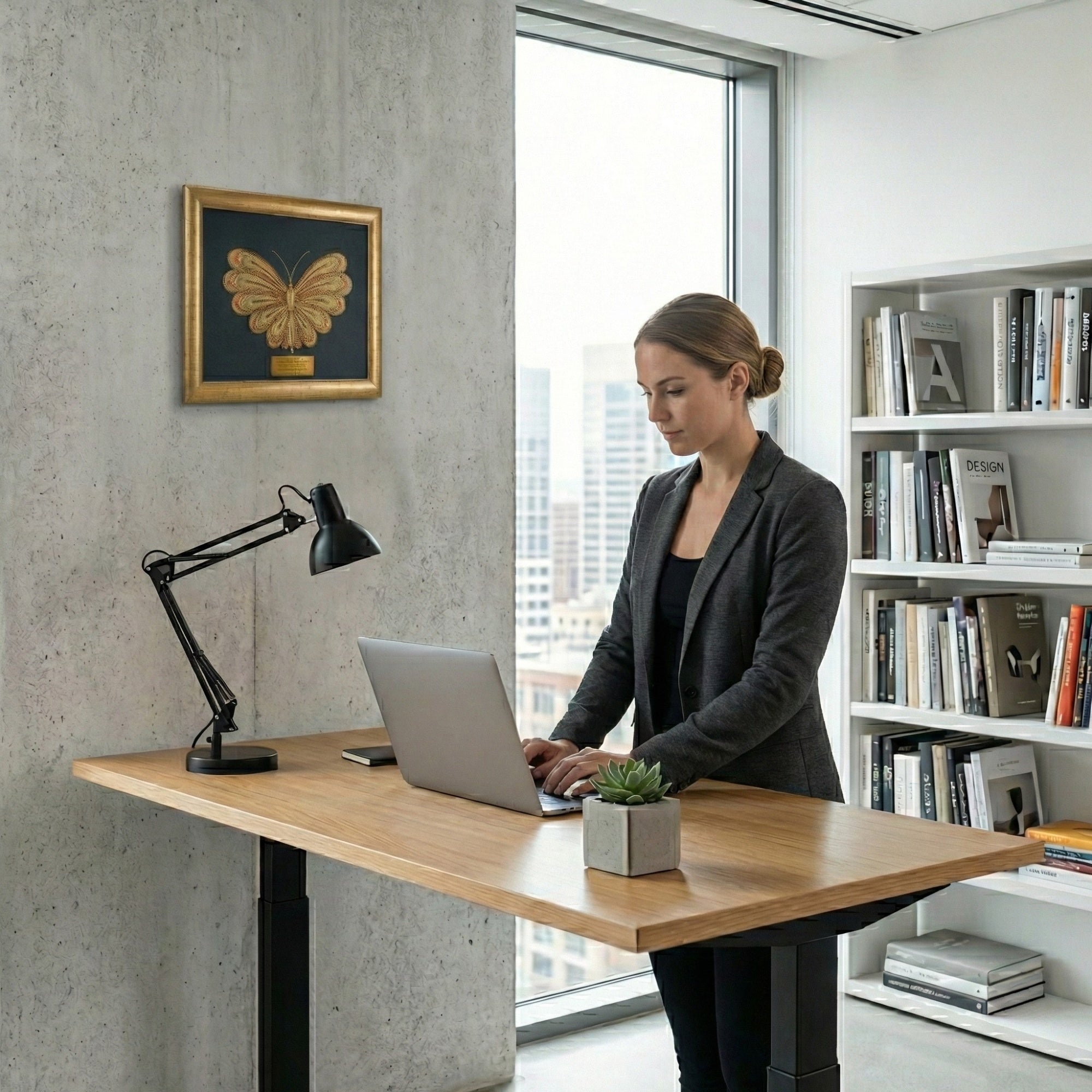 Врамена филигранска Пеперутка од брендот ВЕКОВИ како совршен етнолошки мотив во модерен работен простор.